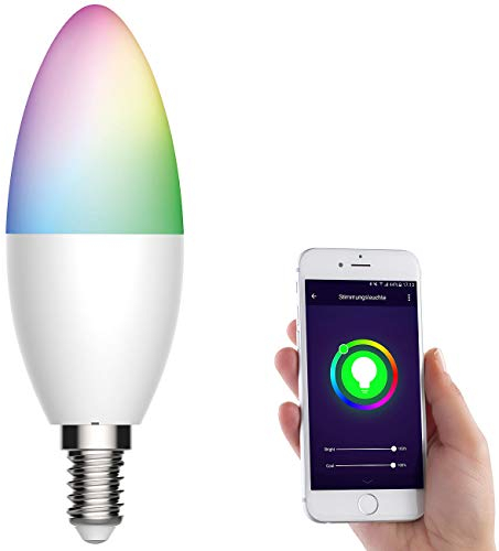 Luminea Home Control E14 Smart LED: WLAN-LED-Kerze, E14, RGB-CCT, 5,5 W (ersetzt 40 W), 470 lm, App (Alexa-Leuchtmittel, LED Alexa, Stimmungslicht)