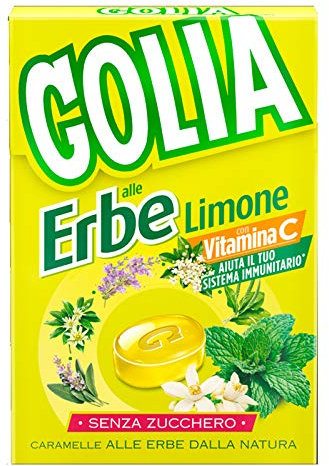 20 ASTUCCI 46GR CARAMELLE GOLIA ERBE E LIMONE SENZA ZUCCHERO GOLA VITAMINA C
