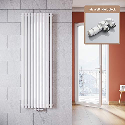 ELEGANT Radiador vertical, diseño blanco, 1800 x 590 mm, con termostato multibloque, color blanco, doble capa, conexión central