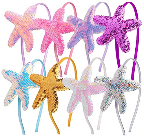 minkissy Seestern Stirnband 8Pcs Pailletten Muschel Stirnband Marine Tier Haarband Meerjungfrau Hoop Kopfschmuck Haar Zubehör Meerjungfrau Cosplay Kostüm für Mädchen Geburtstag
