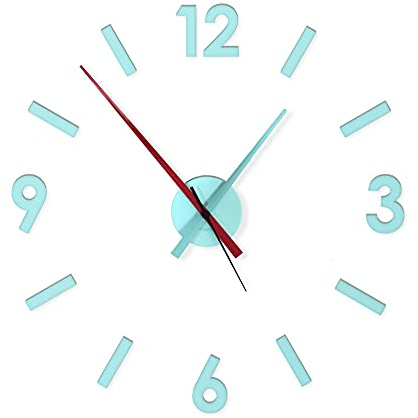 Fisura – Reloj de pared 3D DIY menta y rojo .Reloj de pared grande adhesivo. No tic-tac. Metal y ABS. Agujas de 9 x 31 y números de 8,5 centímetros.