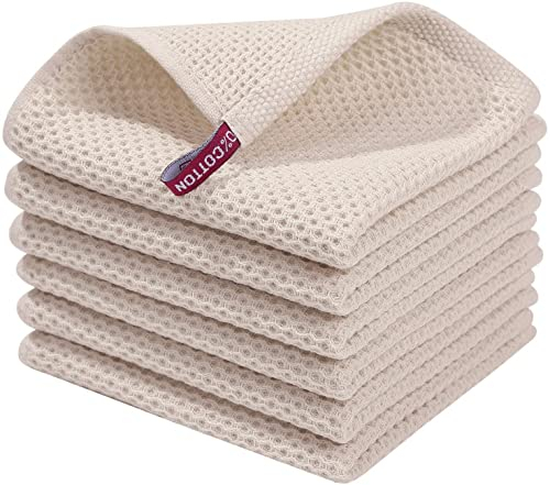 Moosfor Geschirrtücher 100% Baumwolle, 6er Set 30 x 30 cm, Weiche Geschirrhandtücher Küchenhandtücher Saugfähig Küchentücher Dicke Premium Geschirrtuch Spüllappen Putzlappen, Beige