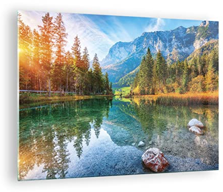 ARTTOR Bilder auf Glas Landschaft Berge Morgendämmerung Glasbild 70x50cm Wandbilder Dekoration Wohnzimmer Schlafzimmer Küche Deko Klein Wanddeko Bild im Glas Wand Kunstdruck Art Modern GAA70x50-4456