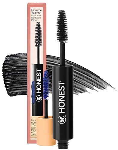 Honest Beauty 2-in-1 Extreme Volume Clean Mascara, Bold Lash Primer with Castor Oil, Maximum Curl, Vegan, Safe for Sensitive Eyes, Black, .27 fl oz