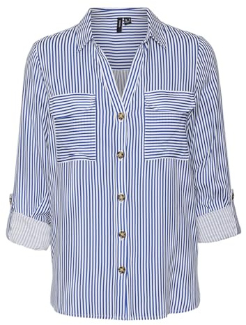 VERO MODA Damen Vmbumpy L/S Shirt New Wvn Ga Noos, Beaucoup Blue/Stripes:snow White, M