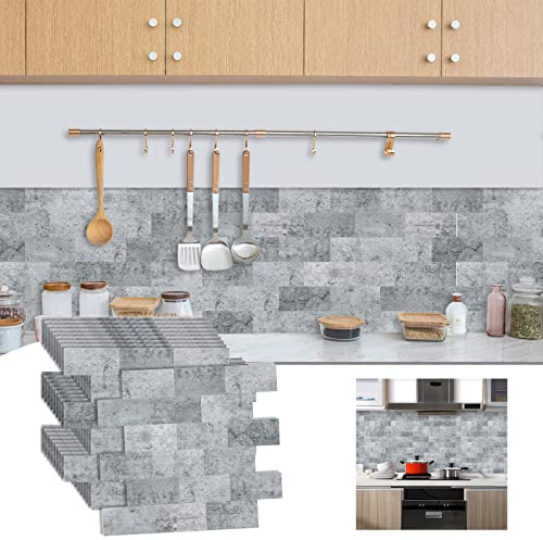 ACXIN 10 Blatt PVC Fliesenaufkleber Küchenrückwand PVC Fliesen Selbstklebend Wandfliesen Selbstklebend Klebefliesen für Bad, Küche, Badezimmer, Waschtisch (34,3 x 29cm, Betongraue Tarnung)