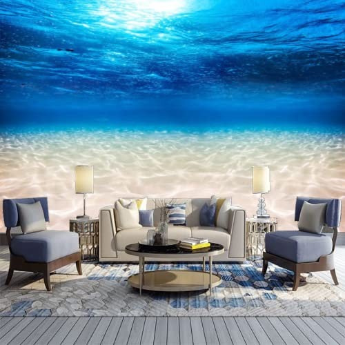 GIVLWF Papier Peint Panoramique de Océan Bleu Sous-marin Large Fond De Mer De Sable Déco de La Maison - pour Salon Chambre D'enfant Décoration Murale 400 x 280 cm