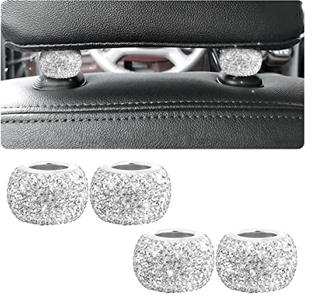 CGEAMDY 4 Universal Diamant Kristall Autositz Kopfstütze Ringe, Autositz Kopfstütze Auto Innendekoration Zubehör Bling Innendekoration für Auto Fahrzeug(Weiß)