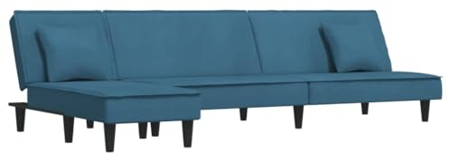 vidaXL Schlafsofa in L Form, Ecksofa mit Schlaffunktion, Bettcouch für Wohnzimmer, Couch Sofa Eckcouch Schlafcouch Samtsofa, Blau Samt