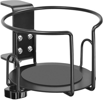 KIMCHOMERSE Upgraded Cup Holder, Anti-Spill Drink Cup Holder for Table Edge or Chair Armrests, Clip on Desk Side Cup Holder for Home or Outdoor Camping -Black