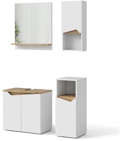 Vicco Badmöbel-Set Marelle, Badezimmerschrank-Set, Weiß/Artisan-Eiche, 4 Teile