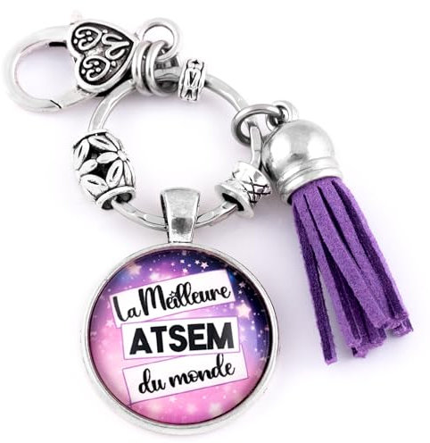 Cadeau ATSEM maternelle Porte clés La meilleure ATSEM du monde Idée cadeau Porte-clef Bijou de sac Artisanat français Colleen Illustrations