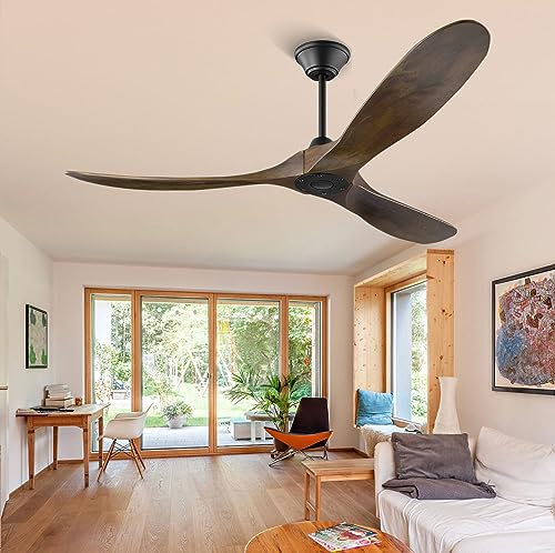 OUENGK 132 cm Ventilador de Techo Silencioso Sin Luz, Marrón Ventilador Techo Madera, Mando a Distancia Ventilador Techo 6 Velocidades, Motor DC, Función de Memoria, 40 W (marrón, 132 cm/52 inch)