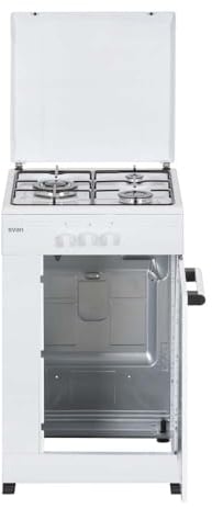 Svan Cocina de Gas Butano Blanco SKG3500PB. 3 Zonas de Cocinado, Quemador WOK triple llama, Compartimento Bombona, Kit Conversión Gas Natural, Acabado en Esmalte Blanco
