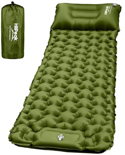 HiiPeak Camping Sleeping Pad, Ultralight Camping Mat with Pillow Built-in Foot Pump Inflatable Sleeping Pads Compact for Backpacking Hiking Traveling Tent (Green)