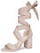 GENSHUO Sandales à Talons Blocs Chunky de 8 cm en Daim pour Femmes Bout Ouvert à Lacets Élégantes Chaussures de Soirée, beige, 38.5 EU