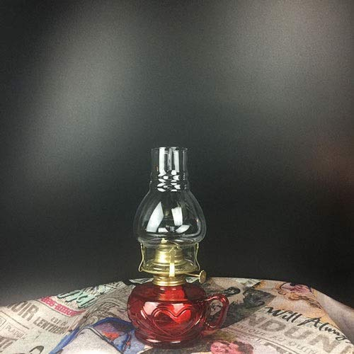 Kerosin Laterne,Hurricane Lampen, Startseite Alte Kerosinlampe Feuer Öllampe Butterlampe Stromausfall Notbeleuchtungskörper Glas Kerzenhalter Laterne Glasfarbe/Rosa (Farbe: Rot) (Farbe: Rot) ( Color :