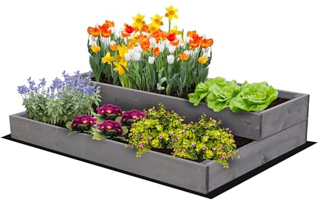 MODO24 Hochbeet Holz, 2-stufiger, Blumenkasten 18x90x63 cm, Grau | Komplettes Anzuchtset inkl. Schrauben, Dekoratives Gemüsebeet, Kräuterbeet & Blumenkasten für Garten und Terrasse