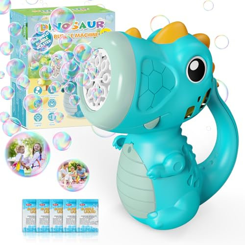 Bombble Dinosauro Macchina delle Bolle, Automatica Macchina per Bolle di Sapone 9000+ Bolla con Luci/Soluzione, Portatile Giocattolo Bolla di Dino per Bambini Festa All'aperto Matrimonio-Blu
