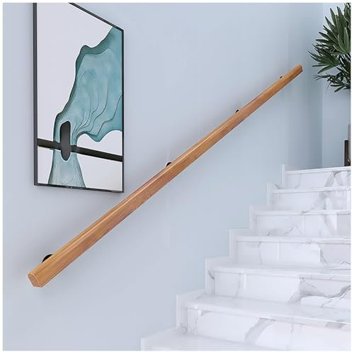 ZIZENG 120cm/47.2.5In, Main Courante D'escalier en Bois Avec Support Mural Métallique pour Escaliers Intérieurs et Extérieurs