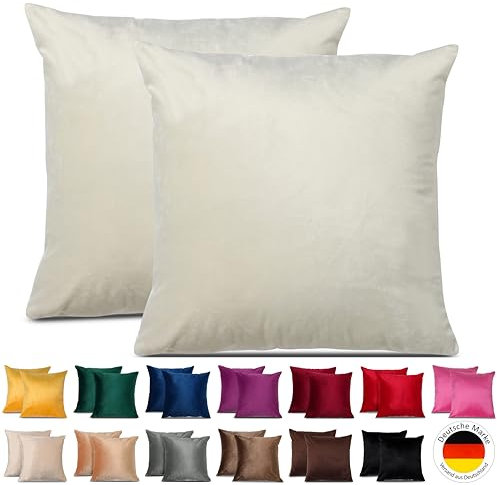 Emilie-Textil 2er Set SAMT Kissenbezug, Decorative Kissenhülle, Sofakissenbezug mit Verstecktem Reißverschluss, 14, Größen 40X40 / 45X45 / 50X50cm (2, Weiß, 40X40)