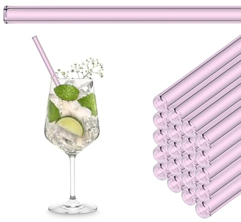 HALM Rosa Glas-Strohhalme Wiederverwendbar Trinkhalm - 50 Stück gerade 20 cm für Gastronomie, Restaurant, Bar, Cafe, Hotel - Spülmaschinenfest - Glastrinkhalme
