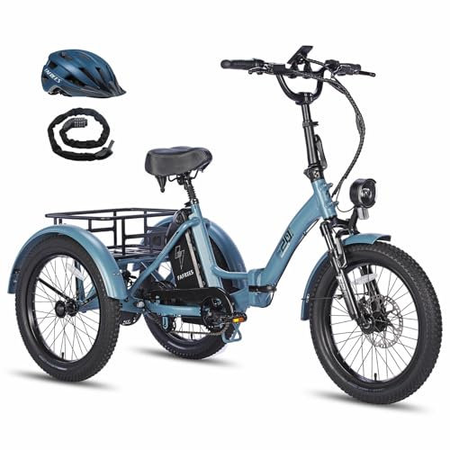Fafrees F20 Mate Electric Trike E-Bike, 20 * 3.0 Inch Fatbike, Folding Tricycle, 48V/18.2Ah Removable Battery, Rear Rack, Range 110KM, Electric Cargo Trike for Adult Senior (Blue)