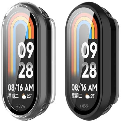 Rojeuinn Pack de 2 Funda para Xiaomi Smart Band 9 (2024) Fundas Protectora con Protector de Pantalla, PC Dura 360° Funda Protectora Ultrafina Antiarañazos Antipolvo, Transparente+Negro