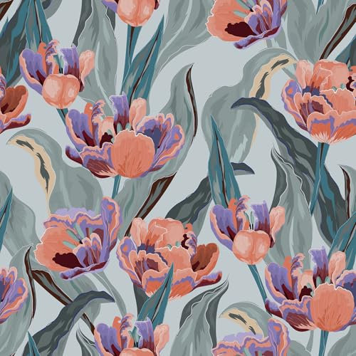 CRE8TIVE Papier peint floral aquarelle vert clair 30,5 cm x 300 cm violet rose en vinyle amovible botanique pour salon, chambre de fille, chambre d'enfant, murs, armoires, tiroirs