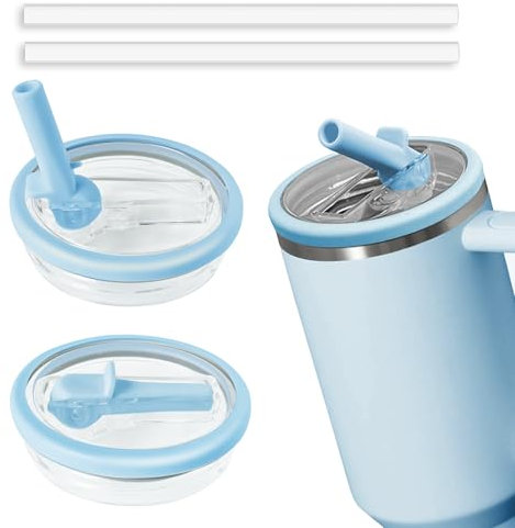 2pcs Leakproof Lid with Straw for Stanley 40oz Replacement,No-Spill Cup Lids for Stanley Quencher,Tumbler Flip Straw Lid for Stanley Accessories (Blue, 40oz)