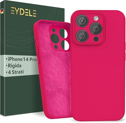 EYDELE Quadrupla Protezione per iPhone 14 Pro - Case Rigido | Fodera in Microfibra | Custodia Silicone Anti Impronta - Cover Rosa tulipano