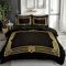 Double Bedding Set Girls Luxury Gold Geometry Duvet Cover Set 3pcs, Soft Comfy Black Duvet Cover Breathable Bedding Bed Sets with Pillow Cases, Reversible, Easy Care