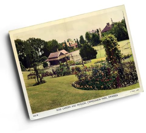 A6 PRINT - Vintage Wales - Rose Garden & Pavilion Cwmdonkin Park Swansea b