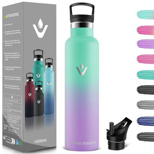 Botella Agua Acero Inoxidable, 1000ML Reutilizable sin BPA, Botella Agua Termica, Botella Agua, Aislamiento Al Vacío de Doble Pared, Botella Agua Gimnasio, Cantimplora para Viaje, Escuela, Oficina