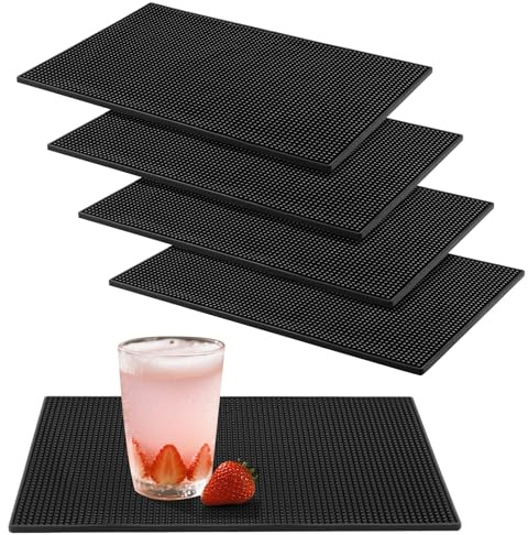 JOIKIT 5 PCS 18 x 12 Inch Service Bar Mats, 45 x 30cm Black Rubber Bar Mats for Kitchen, Coffee Shops, Restaurants
