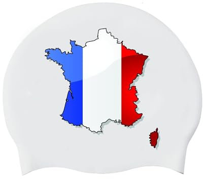 Bonnet De Bain avec Drapeau De La Carte De La France Bonnet De Bain Adapté Aux Cheveux Longs Et Courts Bonnets De Bain Silicone pour La Plage Piscine pour Femmes Hommes Adultes Jeunes Unisexe France