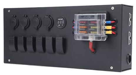 Camping Battery Power Control Box, Dual Voltage for Car RV Pickup Trucks 4WD Canopy Caravan with Switches Voltmeter USB