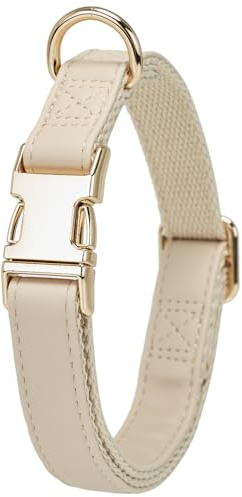 YUDOTE Hundehalsband aus Weichem Leder mit Sicherheits-Schnellverschluss-Metallschnalle, Natürliche Baumwolle, Gepolstertes Kunstlederhalsband für Mittel Hunde mit Empfindlicher Haut, Creme Weiß