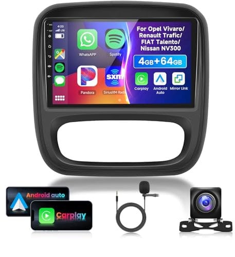 4G 64G VECHTEL 9 Radio para Coche Bluetooth para Opel Vivaro B/Renault Trafic/Fiat Talento/Nissan NV300 Carplay Android Auto DSP EQ,WiFi GPS,Radio RDS/FM 2 DIN con cámara de visión Trasera AHD