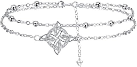 J.MUEN Keltisches Fußkettchen Silber 925 für Damen, Sommer Strand Schmuck Geschenk für Damen Mädchen, Verstellbare Fußkette 22+4cm