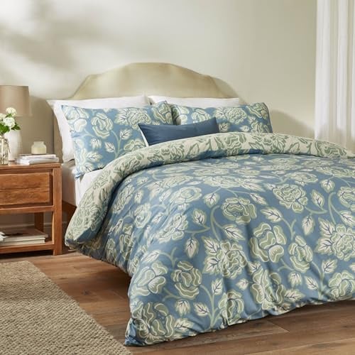Duvet Day Camellia Duvet Cover Set – Reversible Floral Printed Bedding with Tranquil Blooms & Soft-Touch Fabric (French Blue - Single)