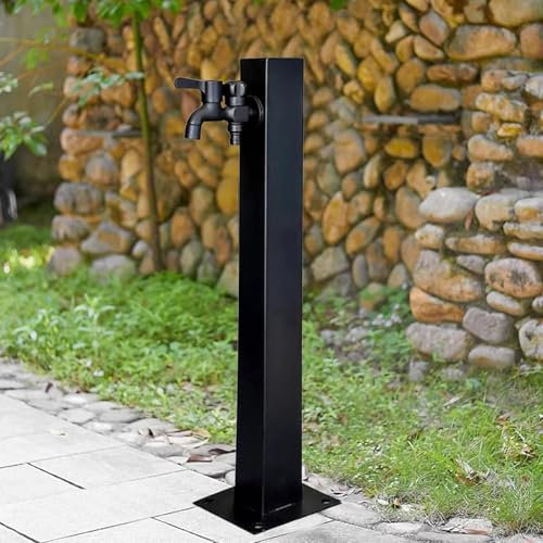 Colonne d'eau de Jardin en Acier Inoxydable, Colonne d'eau Carrée Verticale pour Jardin avec Robinet, Fontaine de Jardin Résistante Au Gel, noir