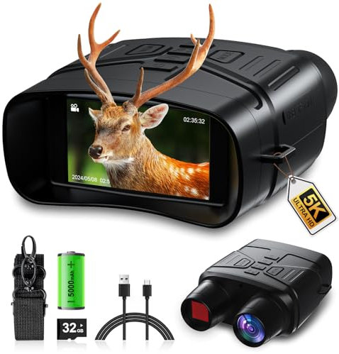 Visore Notturno Termico 5K | Binocolo Visione Notturna 10x Zoom 300m | 5000mAh IP65 | 9 IR + Schermo 3 | per Caccia, Campeggio | 32GB Inclusa | Binocoli Professionali Potenti