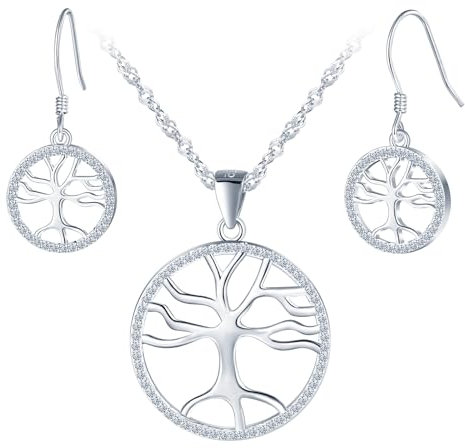 Yumilok Plata S925 árbol collar árbol de la vida colgante Zirconia árbol de la vida pendientes para las mujeres perforación conjuntos