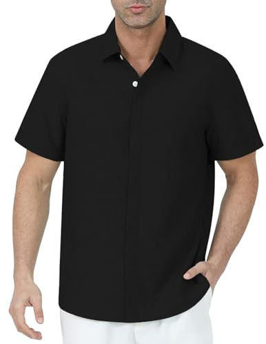 Gavliuu Chemise Homme à Manches Courtes - Boutons Cachés, 30% Linen, 70% Rayon, Noir,5XL
