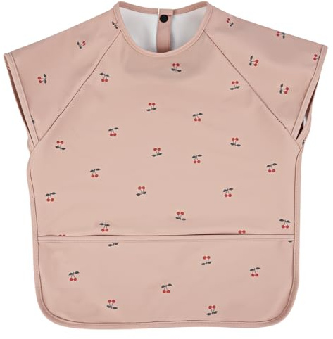 Vicloon Bavaglino con Maniche Corte, Bavaglino Anti-Mess a Manica Corte con Tasca, Impermeabile, Bavaglini Pappa Svezzamento, Grembiule Pappa, Unisex per Bambini (Ciliegia)