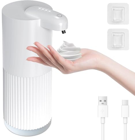 Cuteefun Automatisch Schaum Seifenspender, Weiße Rillen, für Schaumseife | 4 Kontrollstufen, Wandmontage, 400ml Schaumseifenspender Elektrisch mit sensor, USB-C Wiederaufladbar, für Küche, Bad, Büro