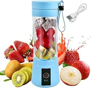Portable and rechargeable USB/Battery juice blender 380ml for making smoothie, fruit juice. Can be used in the car, house, hotel, commercial. Blue colour.