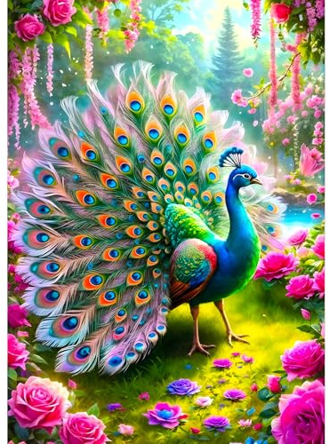 QQYRHN 5D Pfau Spreizt Seinen Schwanz Diamond Painting Kit für Erwachsene Anfänger Blumen Diamant Kunst Kits Vollständiges DIY Fantasie Diamantstickerei-Set Perfekt zur Entspannung und Dekor 30x40 cm