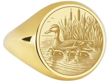 LKBEADS Ente aus 925er Sterlingsilber | Vergoldeter Ring | Siegelring in runder Form, 14 x 14 mm | Bandgröße US 5–12,5 Avelaibal | LKDR_0055